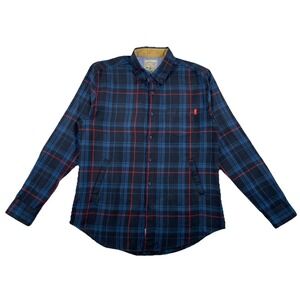 RSVLTS Flannel Shacket Men's Large Blue Plaid Shirt Jacket Outdoors Camping